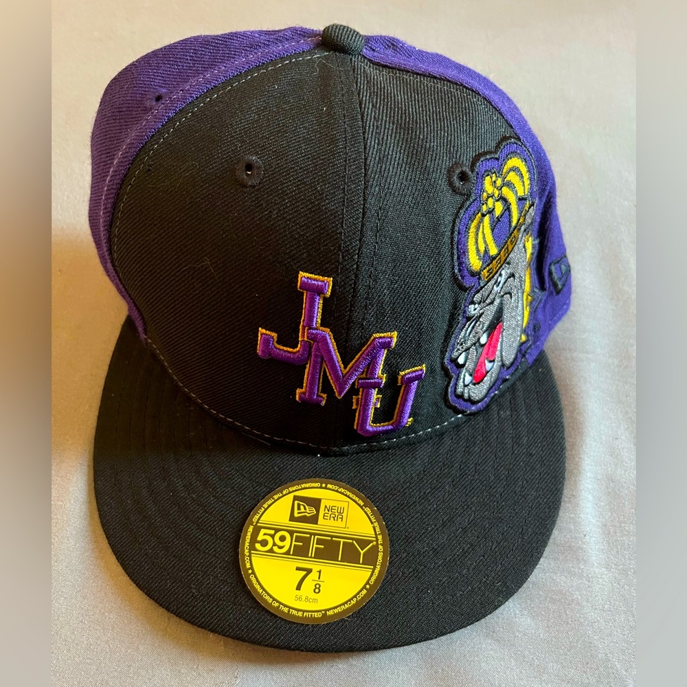 JMU James Madison University New Era Fitted Baseball Hat Cap Dukes Logo Sz 7 1/8